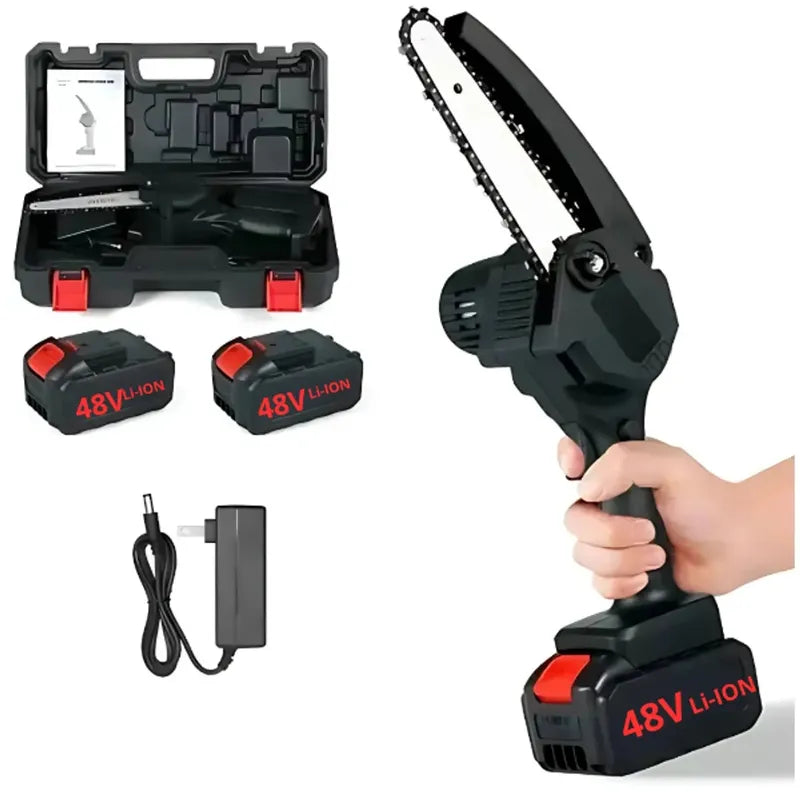 TalaPro Mini Motosierra Inalámbrica 48V con 2 baterías, cargador y maletín de transporte