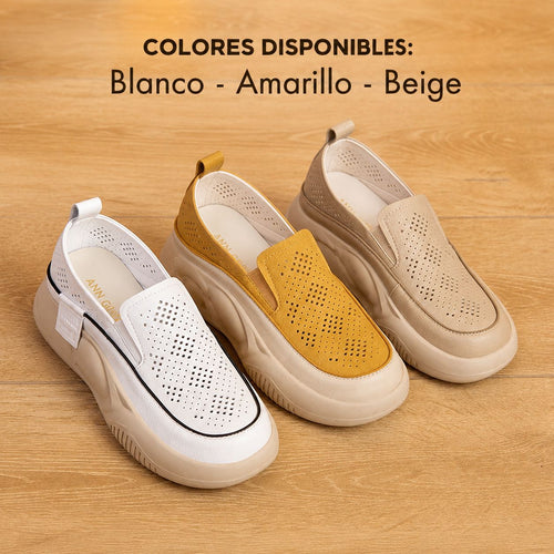 Mocasín Lazuli para dama en beige, blanco y mostaza