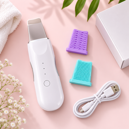 kit completo de limpieza facial: dispositivo, 2 cepillos de silicona y cable de carga