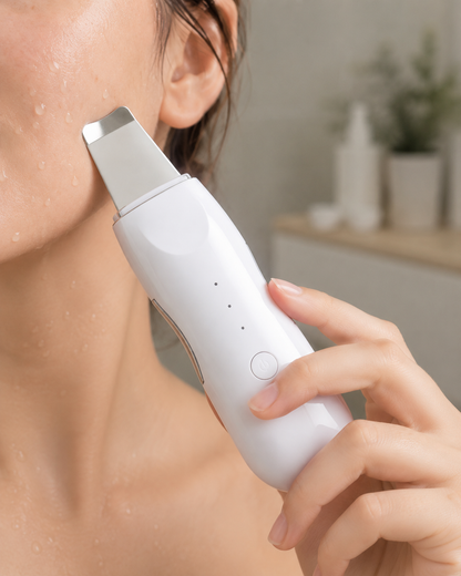 limpiador facial ultrasónico deslizándose sobre la piel