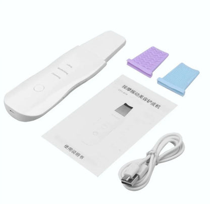 limpiador facial ultrasónico con sus 2 cepillos de silicona y cable USB